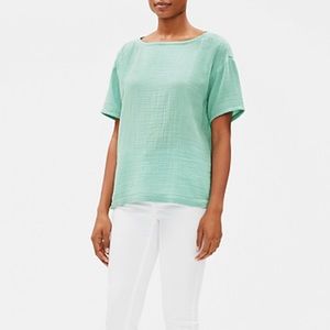 Mint Green Eileen Fisher Organic Cotton Gauze Bateau Neck Top
